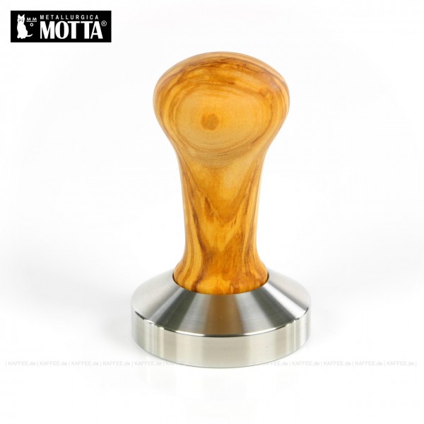 Tamper aus Edelstahl/Olivenholz, Durchmesser 58 mm, Tamperunterseite flach, Griff austauschbar, Gesamtinhalt 1 Stück pro VPE, EAN-Code: 8007986032003