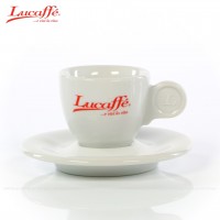 Farbe weiß mit rotem Lucaffé-Logoschriftzug, 6 Tassen pro VPE, EAN-Code: 0000000001049 Farbe weiß mit rotem Lucaffé-Logoschriftzug, 6 Tassen pro VPE, EAN-Code: 0000000001049