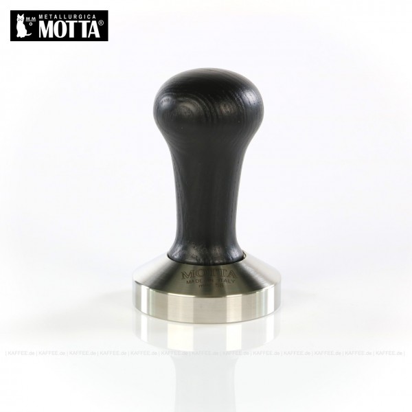 Tamper aus Edelstahl/Holz (Eiche), Durchmesser 58 mm, Farbe schwarz, Tamperunterseite flach, Griff austauschbar, Gesamtinhalt 1 Stück pro VPE, EAN-Code: 8007986081025