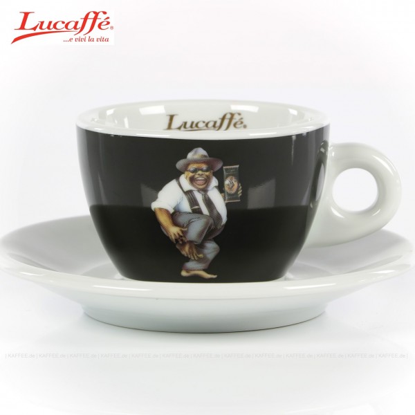 Tasse schwarz mit "Mr. Exklusive"-Logo und weißer Untertasse, 6 Tassen pro VPE, EAN-Code: 0000000001338