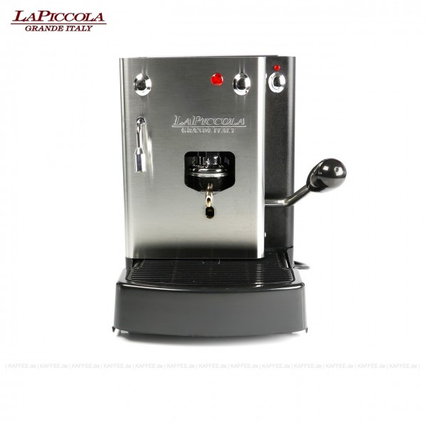 Espressomaschine für ESE-Pads (44 mm Standardpads) mit Heißwasserauslass, Edelstahl mit schwarzen Seitenteilen, EAN-Code: 8021103700118