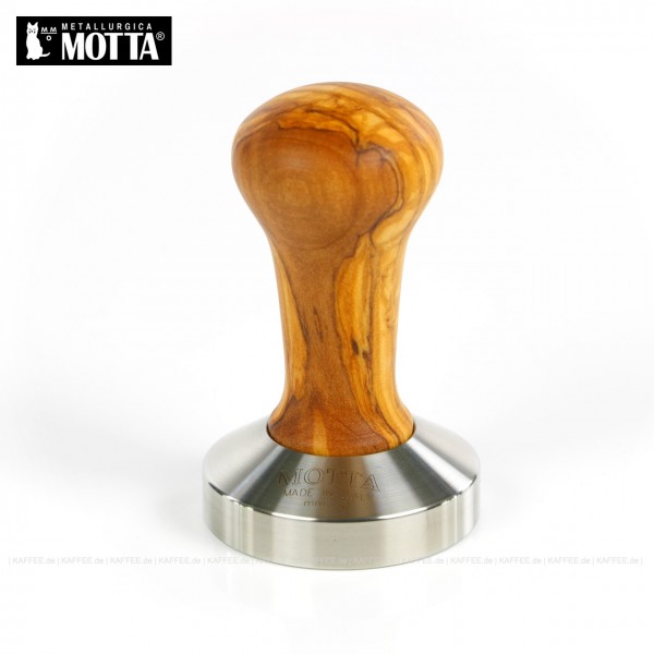 Tamper aus Edelstahl/Olivenholz, Durchmesser 58 mm, Tamperunterseite flach, Griff austauschbar, Gesamtinhalt 1 Stück pro VPE, EAN-Code: 8007986032003