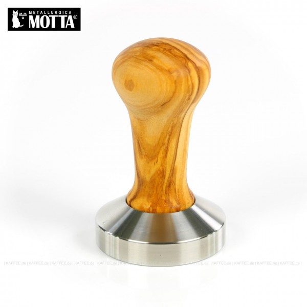 Tamper aus Edelstahl/Olivenholz, Durchmesser 58 mm, Tamperunterseite flach, Griff austauschbar, Gesamtinhalt 1 Stück pro VPE, EAN-Code: 8007986032003