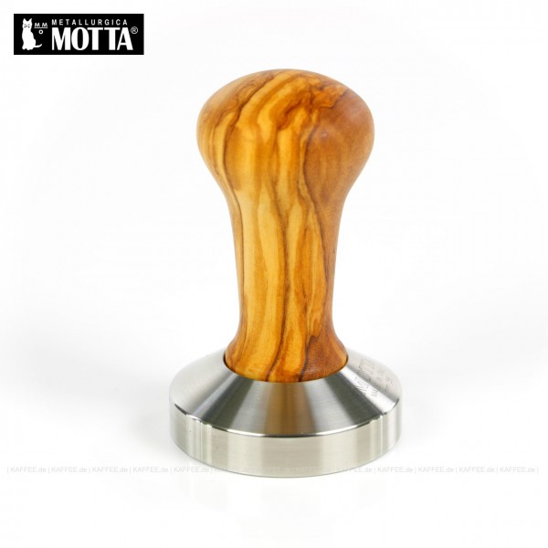Tamper aus Edelstahl/Olivenholz, Durchmesser 58 mm, Tamperunterseite flach, Griff austauschbar, Gesamtinhalt 1 Stück pro VPE, EAN-Code: 8007986032003