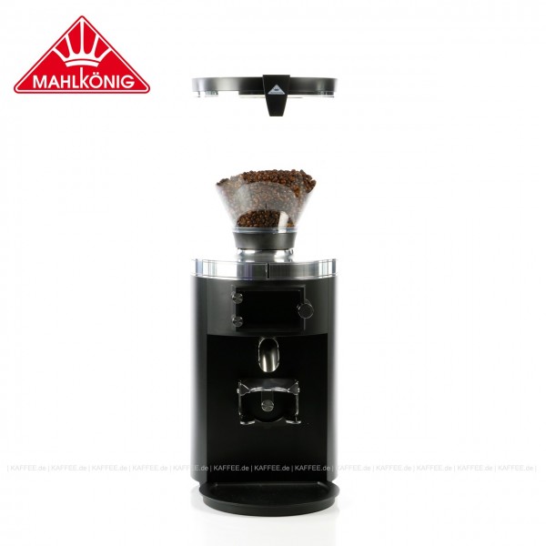 Elektrische Kaffeemühle für Gewerbe,  Farbe RAL9005 Tiefschwarz - matt Feinstruktur mit 80mm Mahlscheiben, 63 cm hoch mit einem Trichterinhalt von ca. 1.800 g. Optimal für den Betrieb in Shops, Röstereien und im Labor geeignet.
Artikelcodierung Mahlkön