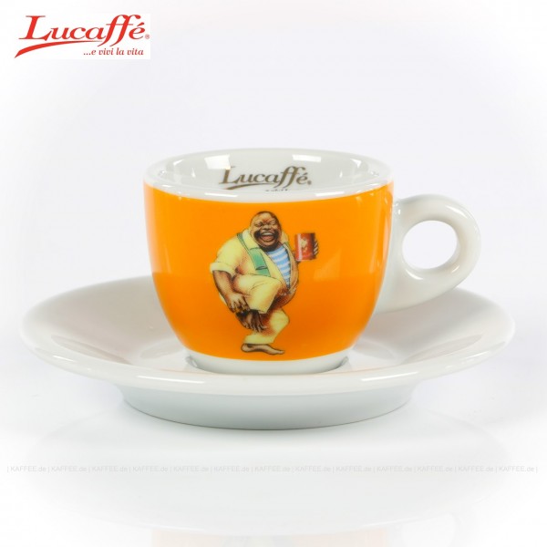 Tasse gelb mit Lucaffé-Classic-Logo und weißer Untertasse, 6 Tassen pro VPE, EAN-Code: 0000000001333