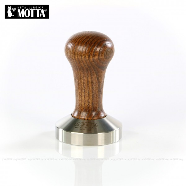 Tamper aus Edelstahl/Holz (Eiche), Durchmesser 58 mm, Farbe braun, Tamperunterseite flach, Griff austauschbar, Gesamtinhalt 1 Stück pro VPE, EAN-Code: 8007986081001