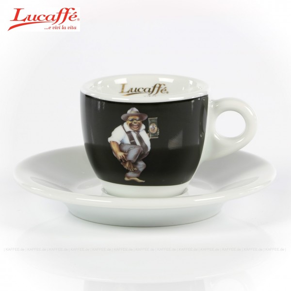 Tasse schwarz mit "Mr. Exklusive"-Logo und weißer Untertasse, 6 Tassen pro VPE, EAN-Code: 0000000001337