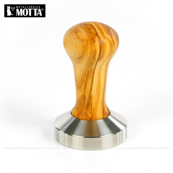 Tamper aus Edelstahl/Olivenholz, Durchmesser 58 mm, Tamperunterseite flach, Griff austauschbar, Gesamtinhalt 1 Stück pro VPE, EAN-Code: 8007986032003