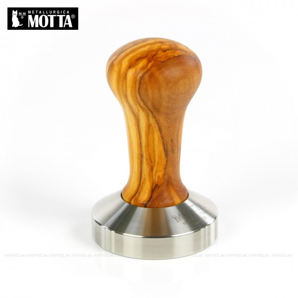 Tamper aus Edelstahl/Olivenholz, Durchmesser 58 mm, Tamperunterseite flach, Griff austauschbar, Gesamtinhalt 1 Stück pro VPE, EAN-Code: 8007986032003