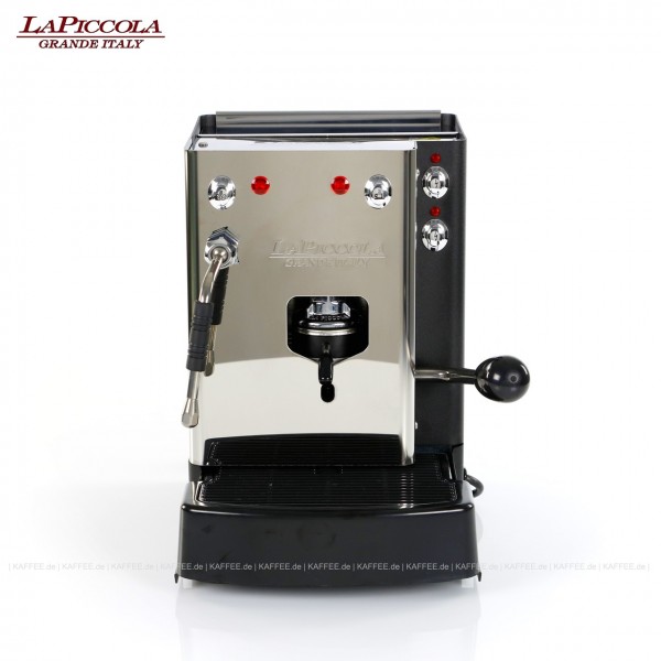 Espressomaschine für ESE-Pads (44 mm Standardpads) mit Milchaufschäumer, Edelstahl mit schwarzen Seitenteilen, EAN-Code: 8021103700156
