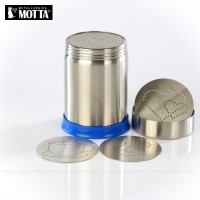 Dekorierstreuer aus Edelstahl mit vier Aufsätzen und Drehoption, Gesamtinhalt 18 Stück pro VPE, EAN-Code: 8007986000309 Dekorierstreuer aus Edelstahl mit vier Aufsätzen und Drehoption, Gesamtinhalt 18 Stück pro VPE, EAN-Code: 8007986000309