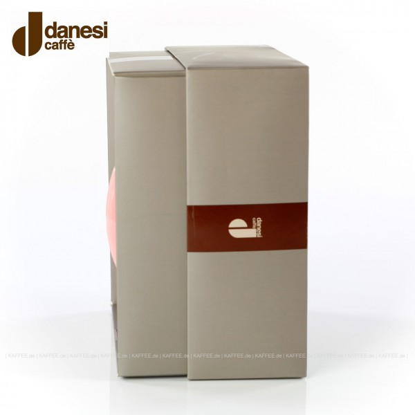 2 farbige (pinke) DANESI Espressotassen mit Untertasse im Geschenkkarton, EAN-Code: 8000135010280